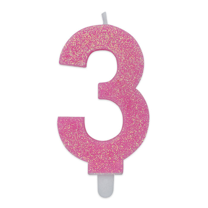 Candelina Numero Sweety Rosa Glitter